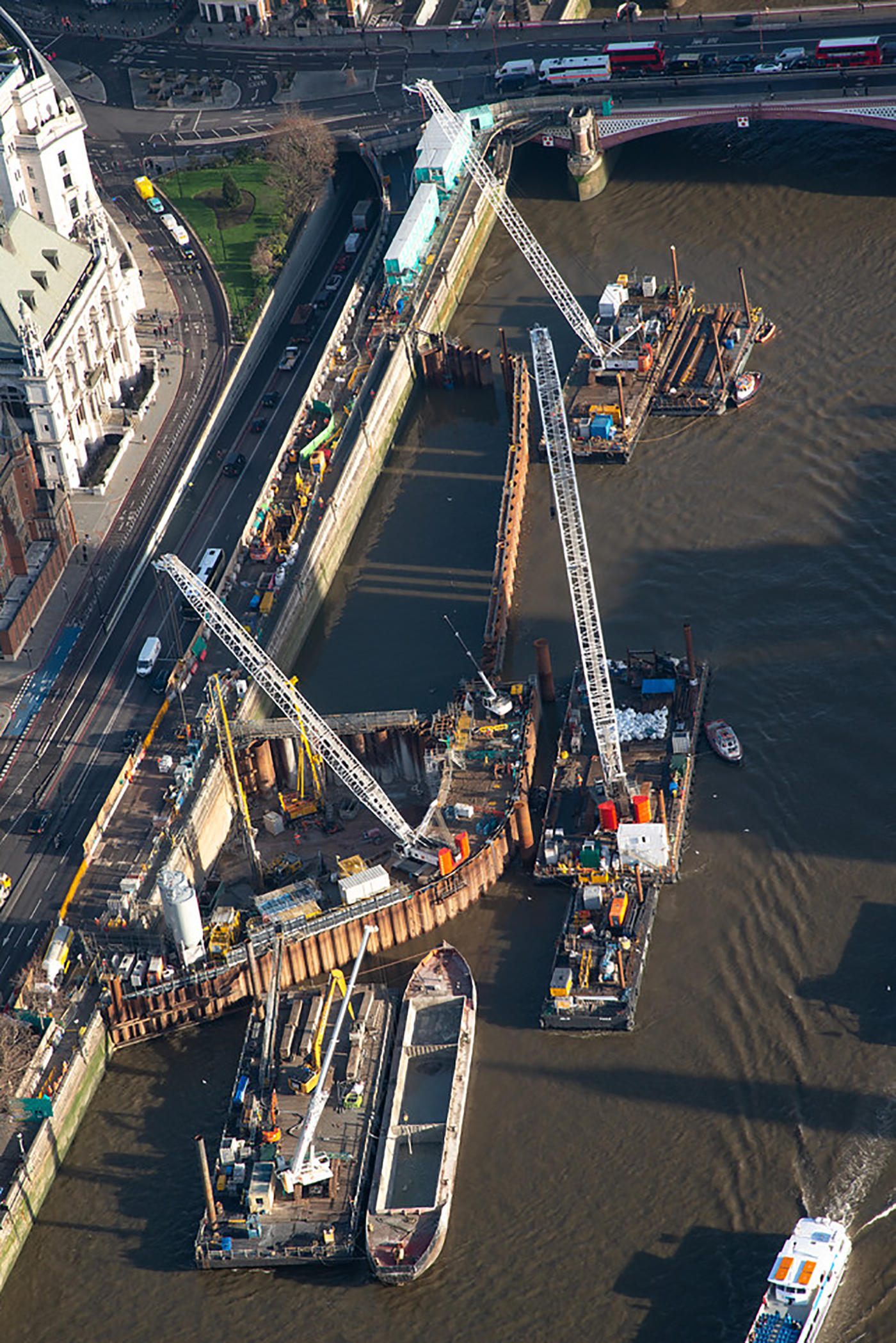 An aerial view of the cofferdam