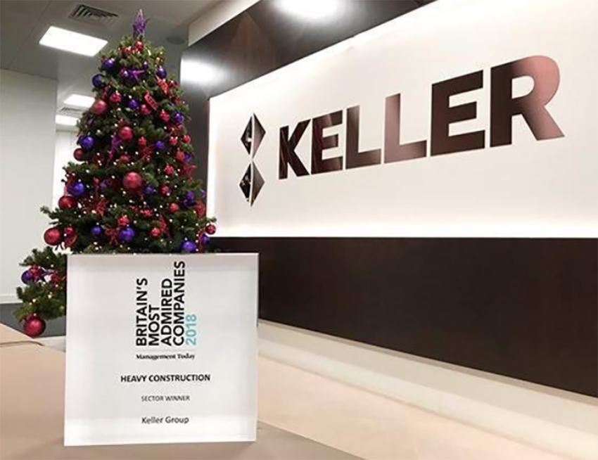 Keller award for Britain's Most Admired Companies 2018