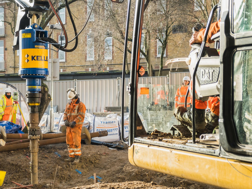 Installing the helical piles at Southend University Hospital