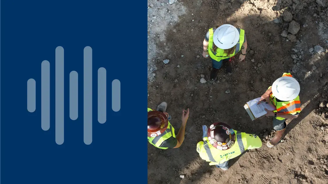 Aerial view of four employees on site