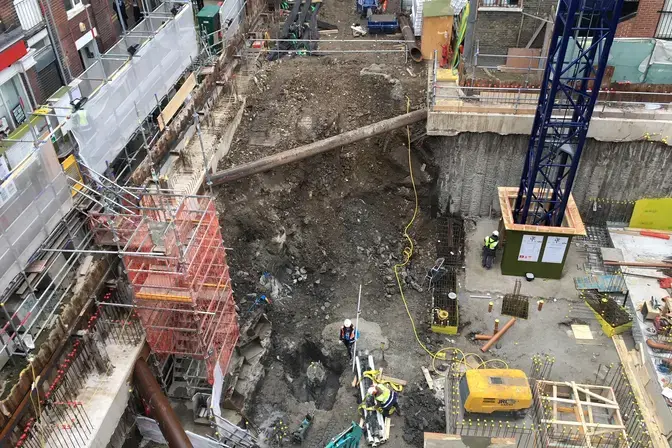 A secant pile wall at Benjamin Street