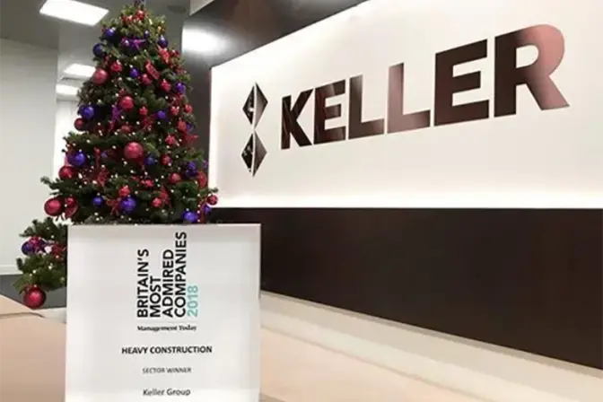 Keller award for Britain's Most Admired Companies 2018