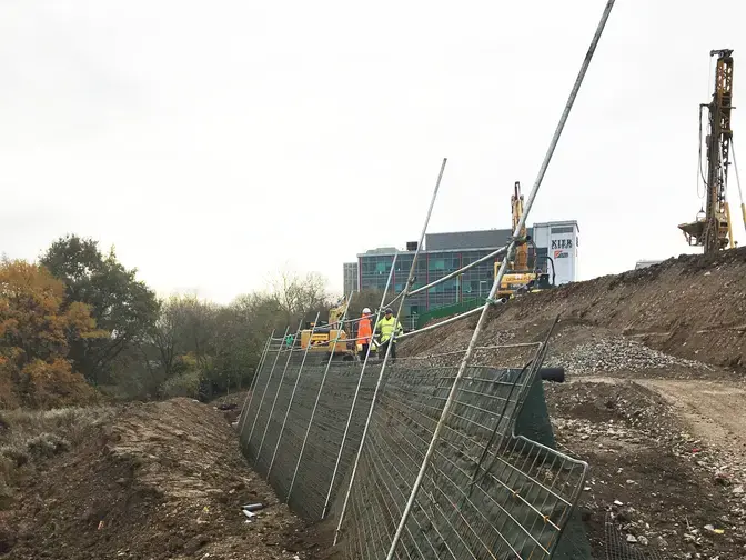 Work progressing on a Phi Group Textomur reinforced soil slope at Epping