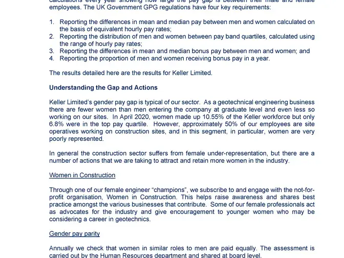 Keller gender pay gap report 2020