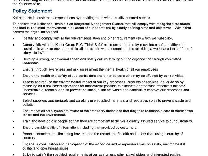Keller UK HSEQ Policy Statement 2024