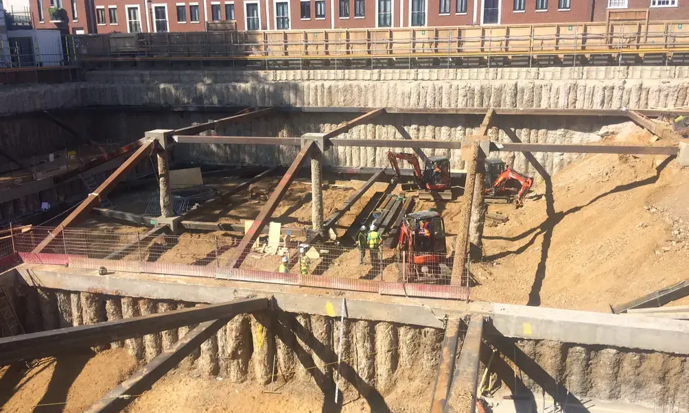 A secant wall providing excavation support in London