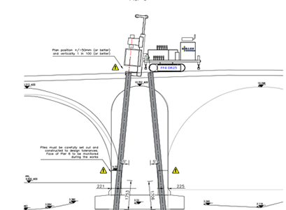 How the piles were inserted through the pier from the bridge deck