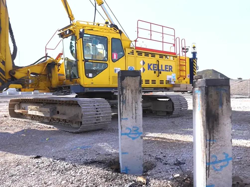 A Keller rig behind piles installed at Port Talbot