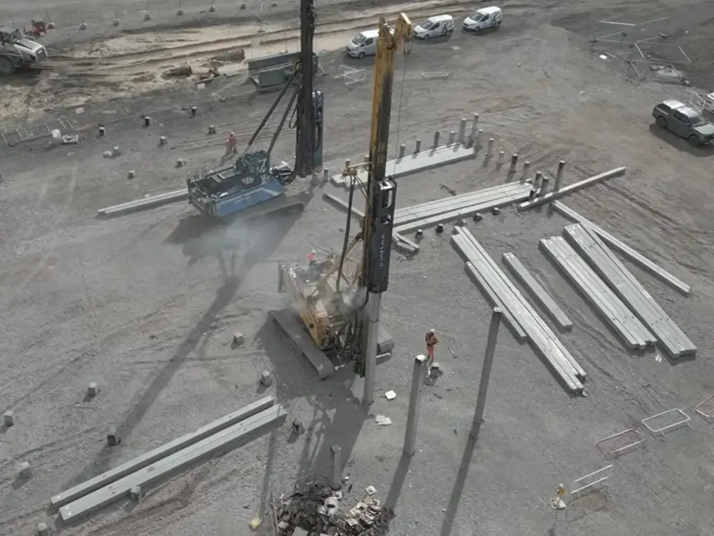 Installing driven precast concrete piles at Port Talbot