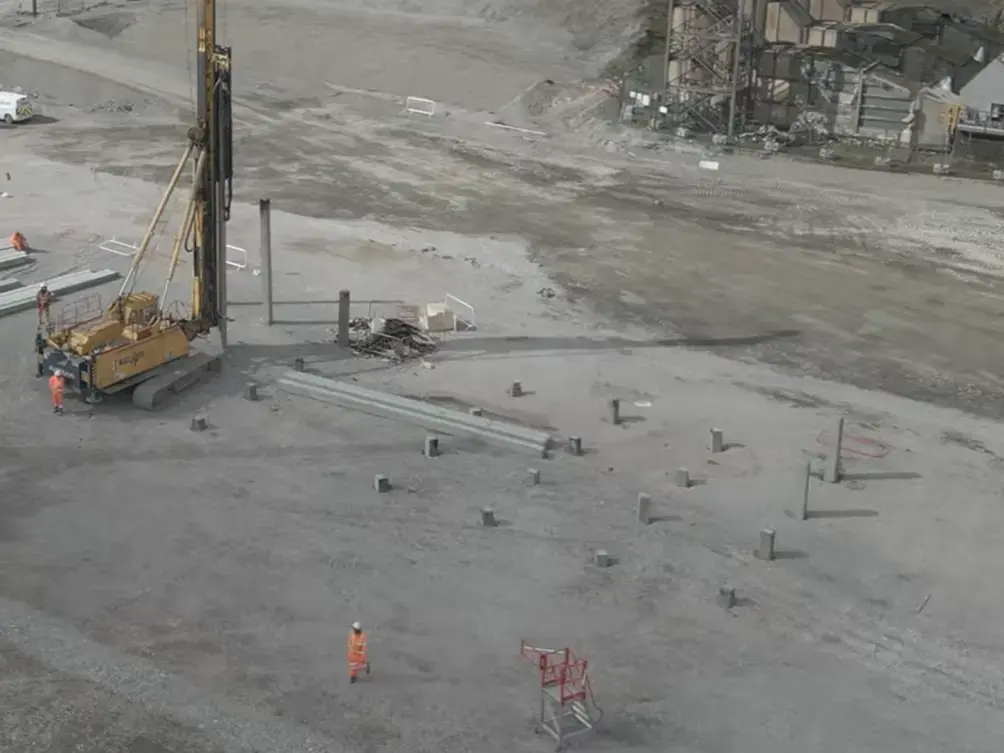 The piling work in progress at Port Talbot