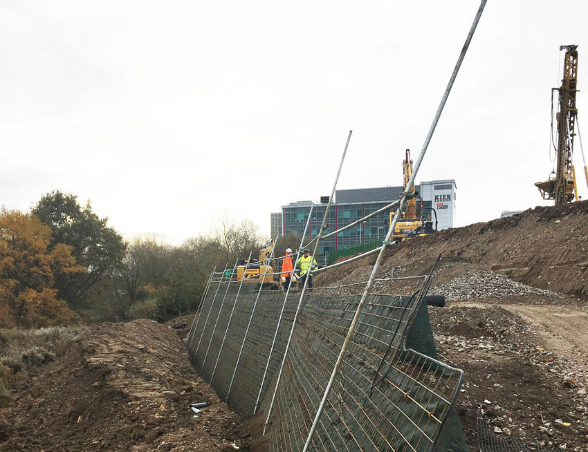 Work progressing on a Phi Group Textomur reinforced soil slope at Epping