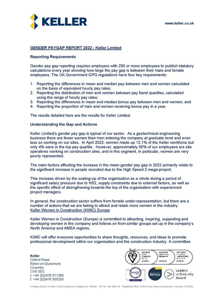 Keller Gender Pay Gap Report 2022